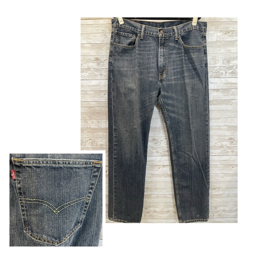 Levi's 505 Mens 38x34 Jeans Medium Wash Straight Leg Whiskering 100% Cotton